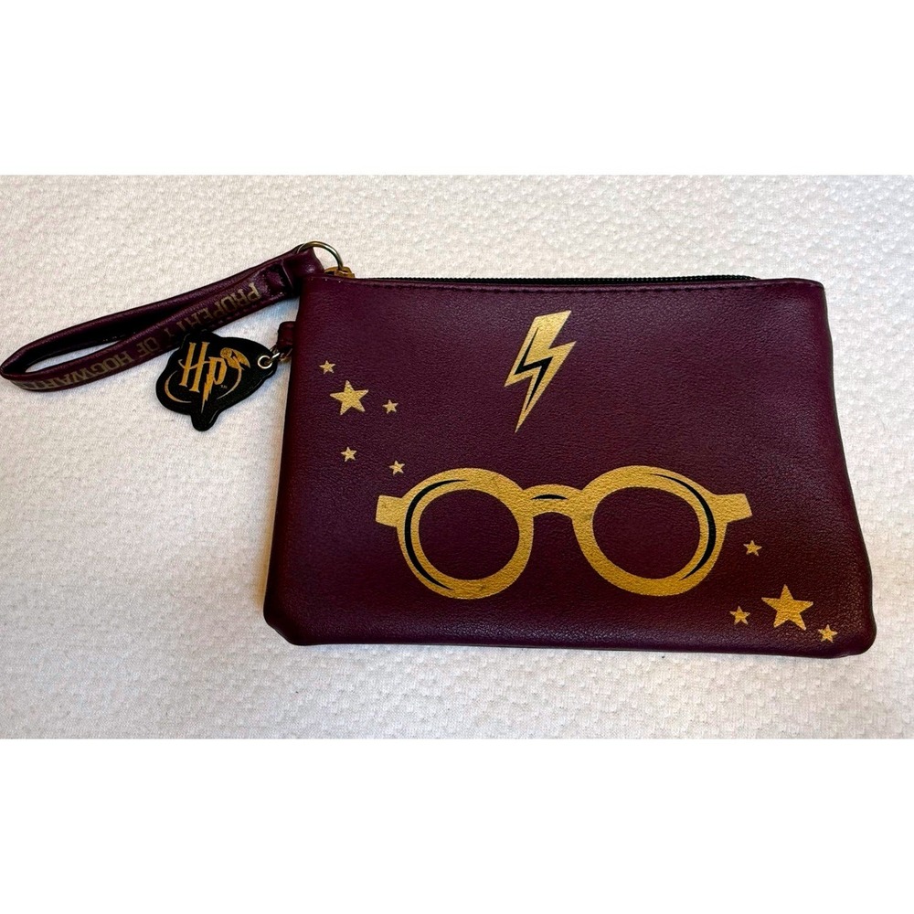 Harry Potter Wristlet Clutch Burgundy Gold Glasses Lightning Bolt 5x7"